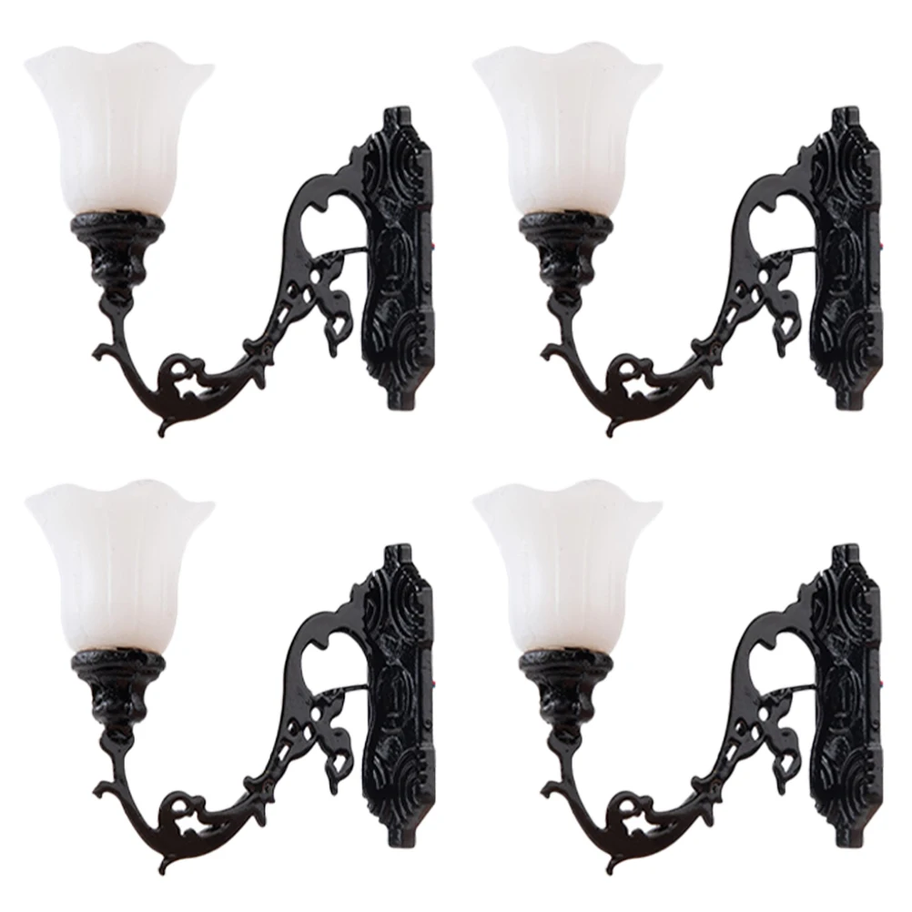 

4pcs 1:87 Mini House Wall Lamps Dollhouse Vintage Landscape Wall Lamps Simulation Miniature Wall Lights Sand Table Model Lamps