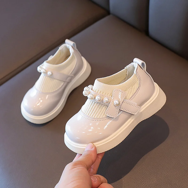 Spring and Summer Beaded Fashion Princess Round Toe Heightening Casual and Comfortable Children\'s Student Leather Shoes Banquet