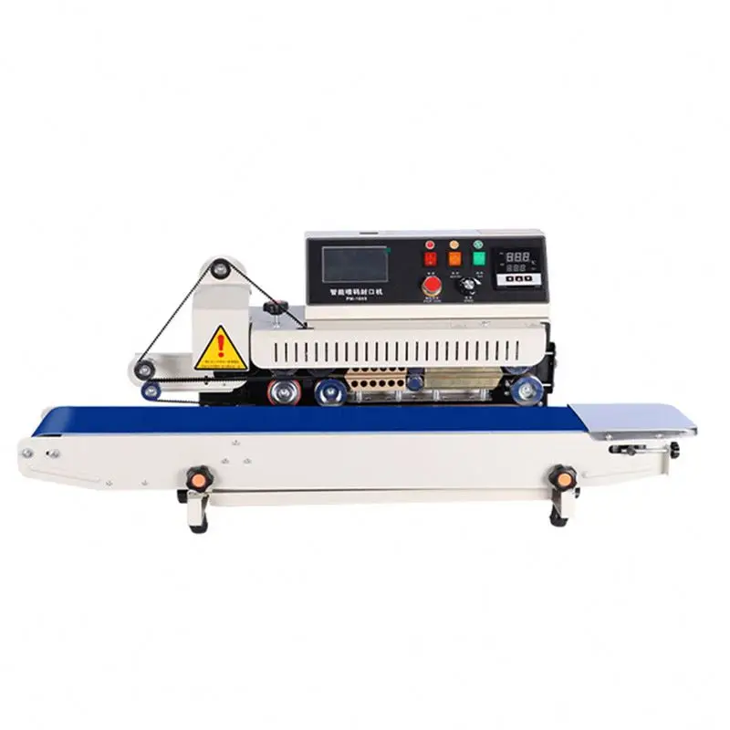 PM-1800 Automatic Plastic Bag Solid Ink Coding Sealing Machine New Food Grade Continuous Band Sealer Expiry Date Printer Wood