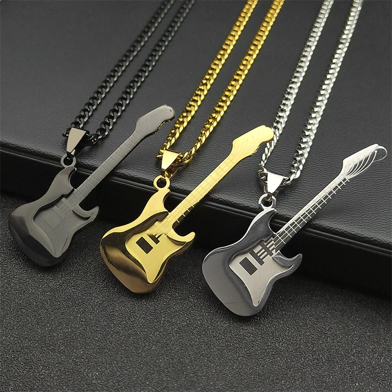 

Hip Hop Bass Musical Instrument Pendant Necklace for Women Men Stainless Steel Gold Color Rock Music Chain Jewelry N3241S06