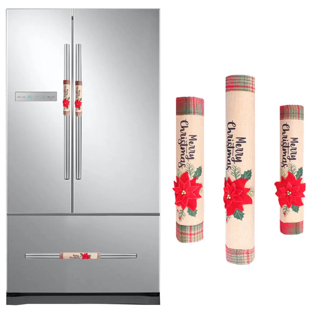 

3pcs Christmas Fridge Handle Covers Flower Pattern Refrigerator Handle Protector For Oven Microwave Dishwasher Kitchen Appliance