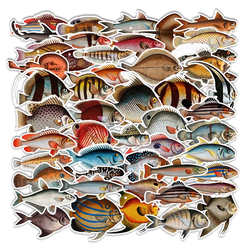 10/30/50PCS Realistic Marine Life Fish Cartoon Sticker DIY Phone Laptop Luggage Skateboard Graffiti Decals Fun for Kid Toy