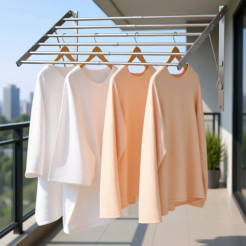 

29.92 Retractable Indoor Laundry Drying Rack, 6 Stainless Steel Bars, Space-Saving for Home Use