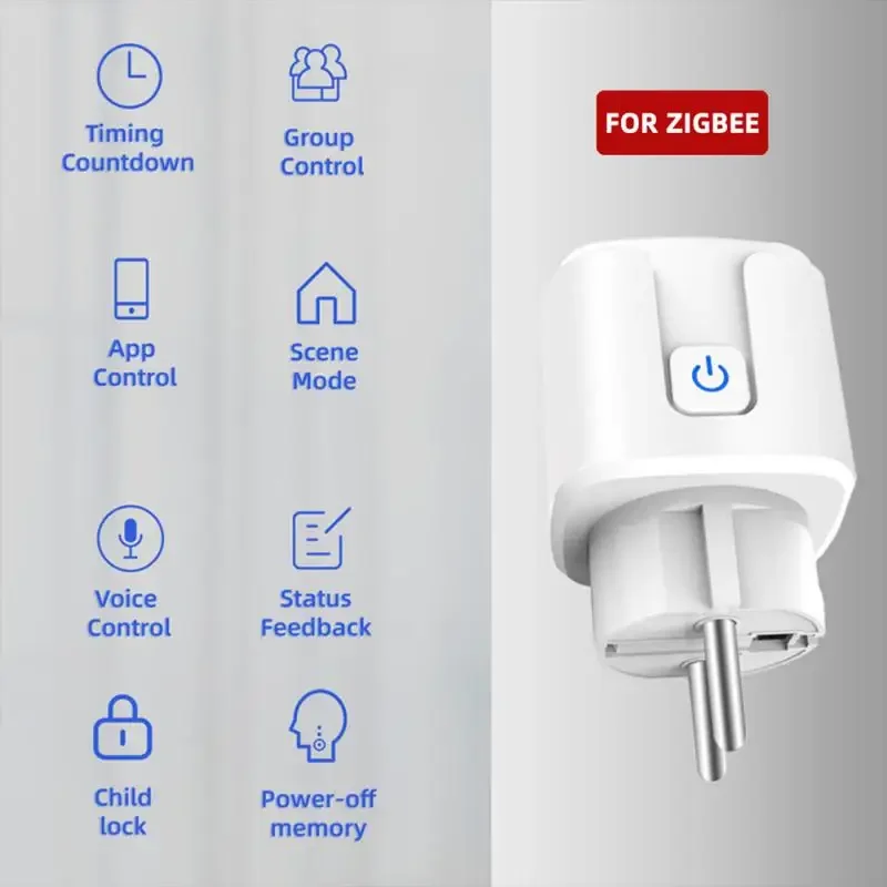 Tuya Zigbee Smart Socket EU Plug 16/20A Power Monitor Remote Control Smart Life APP Remote Control Alexa Google Home