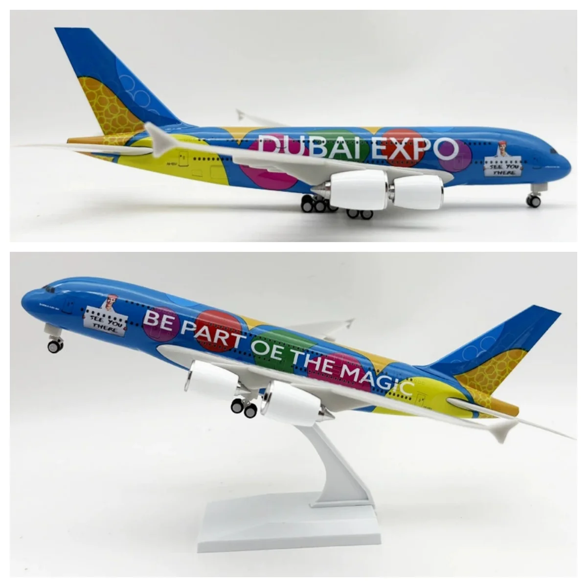 

Toy Resin Plane 30CM Scale Model Diecast Airways A380 Dubai Expo Painted Aviation Toy Airplane Collectible Miniatures Gifts