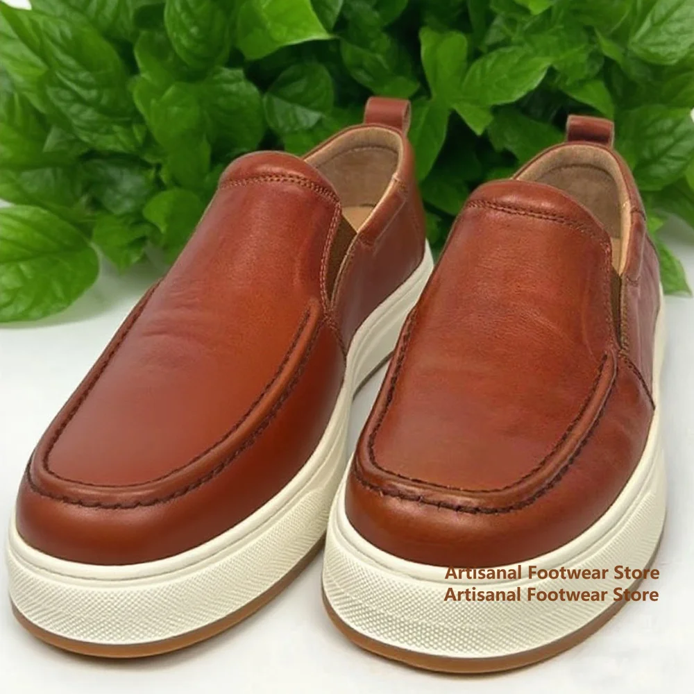

Thick Soled Loafers Genuine Leather Casual Men's Shoes Round Toe Slip On Men's Shoes British Style Stylish Handmade Men's Shoes