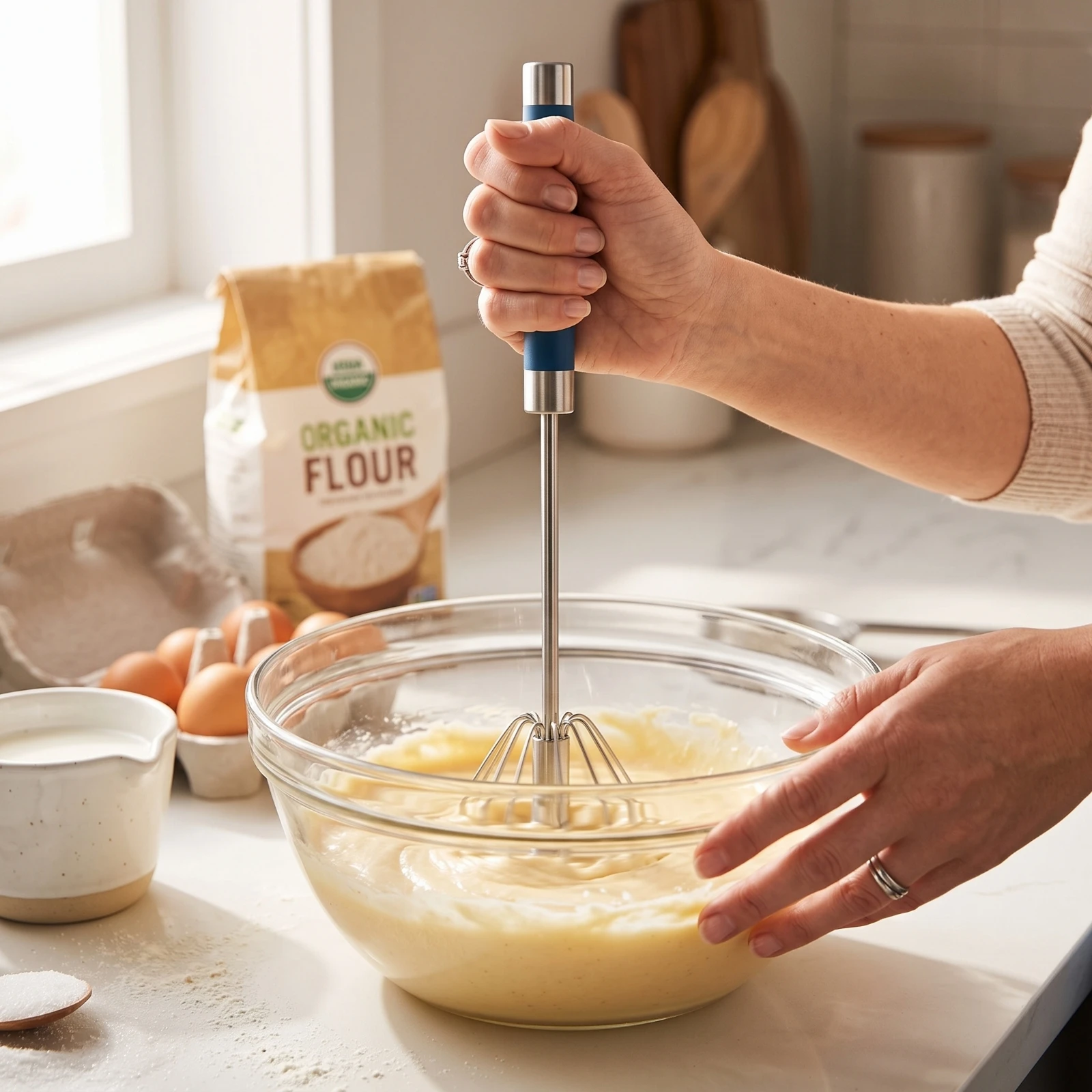 Semi-Automatic Whisk Compact Egg Whisk Manual Hand Mixer Sturdy Rust Resistant for Home Bakers, Baking