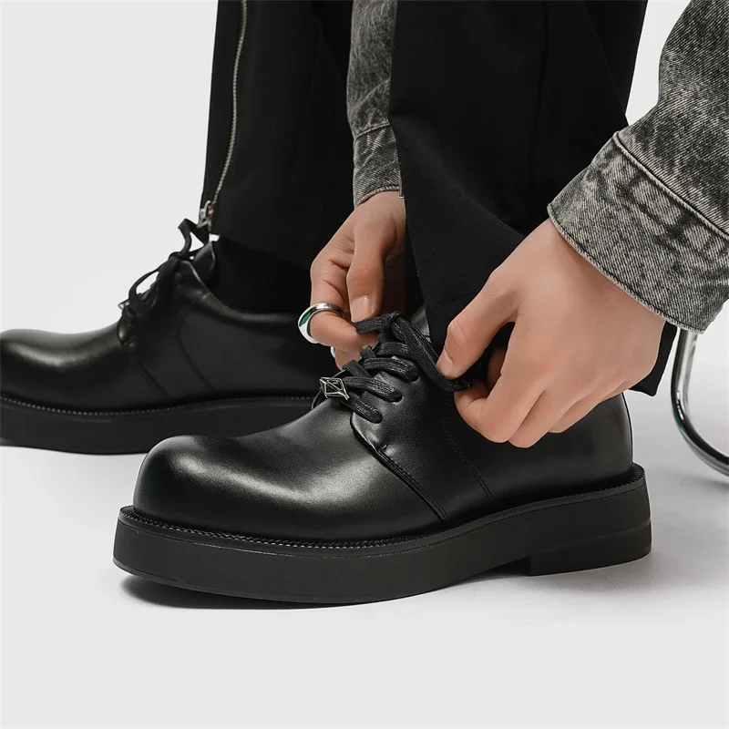 Designer Fashion Derby Shoes Men lace up Square Headed oxford Business Fashion Dress Shoes British Style Black Men Shoes