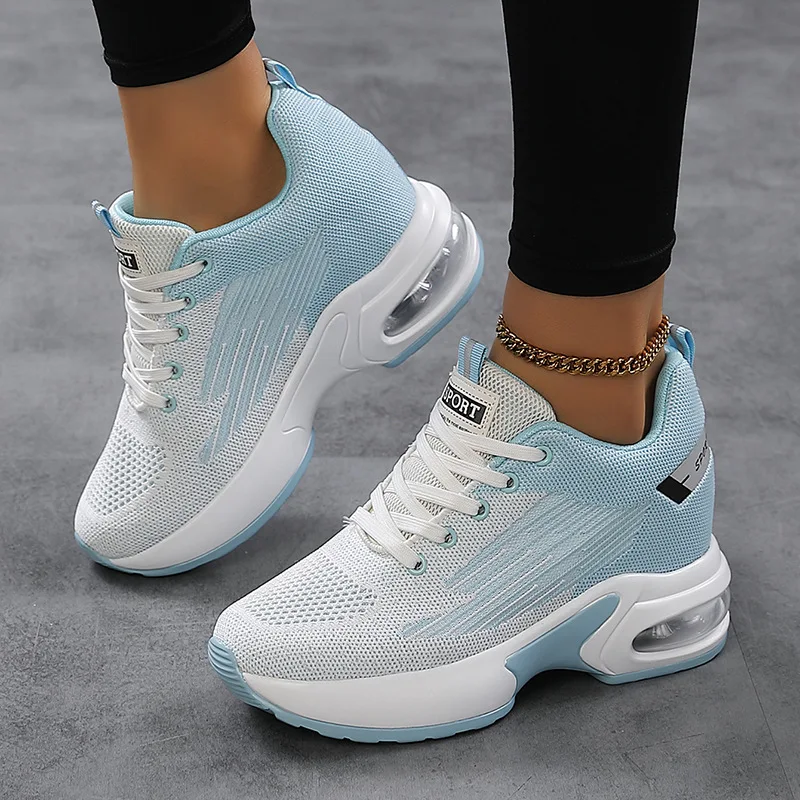 

New casual women's shoes fly woven breathable thick soled sports shoes non-slip comfortable inside increase women's shoes