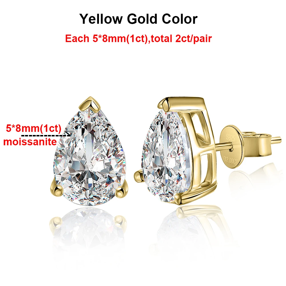 1-4CT peer geslepen Moissanite oorbel voor vrouwen GRA gecertificeerde gesimuleerde diamant S925 verzilverd 18k goud waterdruppelvorm Stud oor
