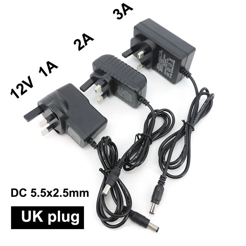 3pin UK Plug AC 220V to DC 12V 1A 2A 3A 1000ma 2000ma 3000ma Power Supply Transformer Charger Adapter 5.5x2.5mm for led strip o1