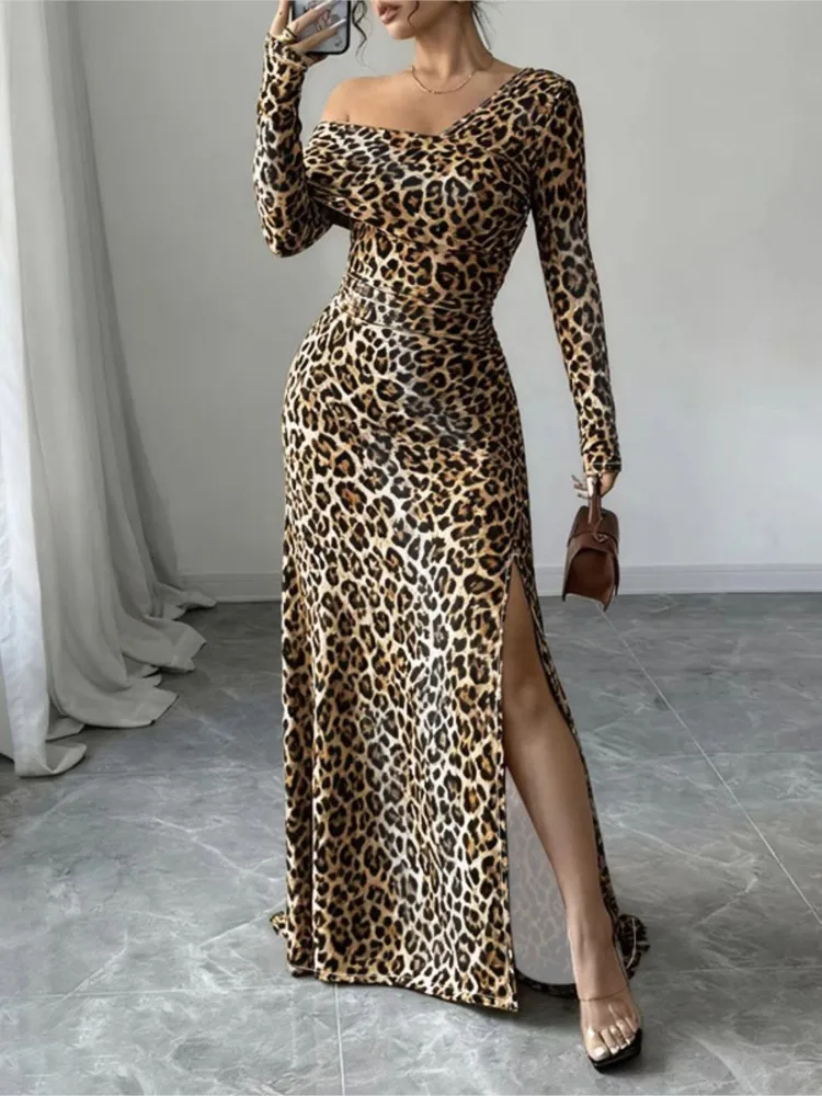 Fora do ombro vestido lápis feminino outono tendência manga longa sexy elegante festa de noite magro estiramento maxi bodycon vestidos 2025