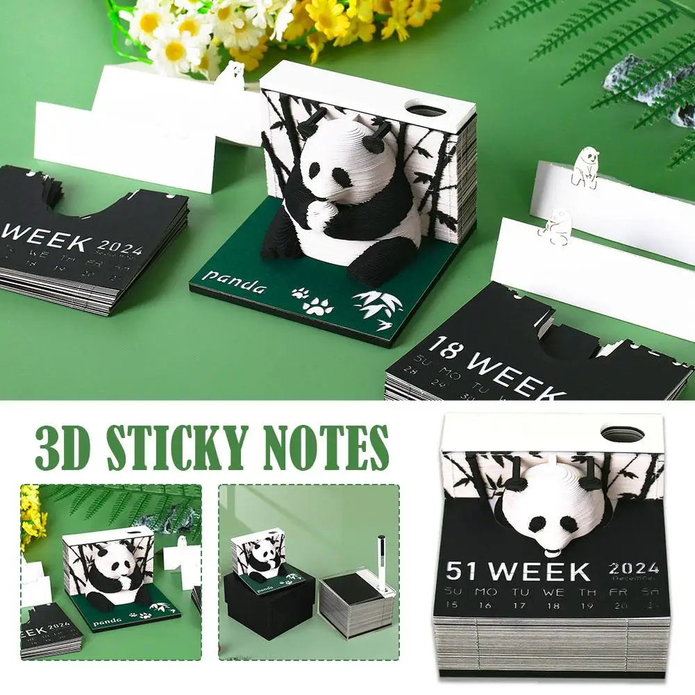 Omoshiroi Block 3D Notepad 3D Art Calendar 2024 Panda Pad 3D Note Note Gift Memo Model Carving Blocks 3D Paper Sticky Kawai O1O1