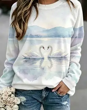 Women's Wildlife Lion Sweatshirt Sunset Savanna Landscape Print Long Sleeve Round Neck Top
