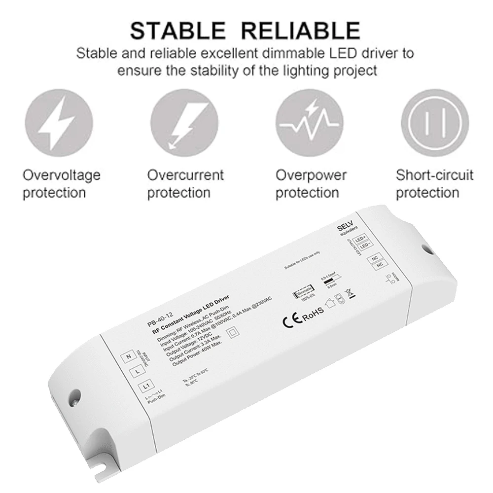 40W 75W Dimmable LED Driver DC 12V 24V Constant Voltage Power Supply With RF 2.4G Remote Control Dimming Suitable For LED Light