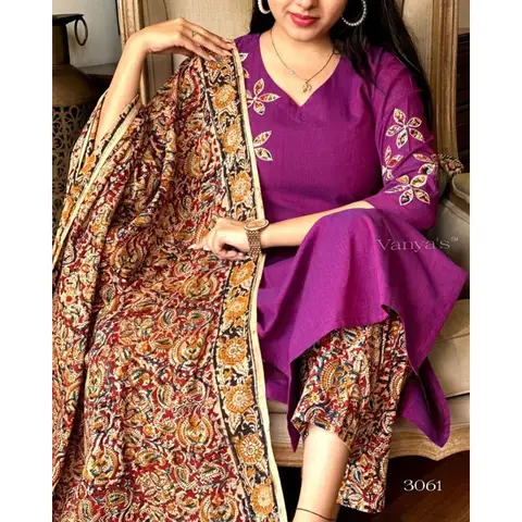 South cotton Kurti Palazzo & Dupatta 인도 여성 패션, Salwar 세트, 패션 트렌드