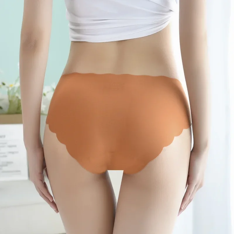 Ice Silk Seamless One-piece Underwear Ladies Comfortable Mid-waist Cotton Bottom Crotch Girl Briefs Plus Size Panties Women