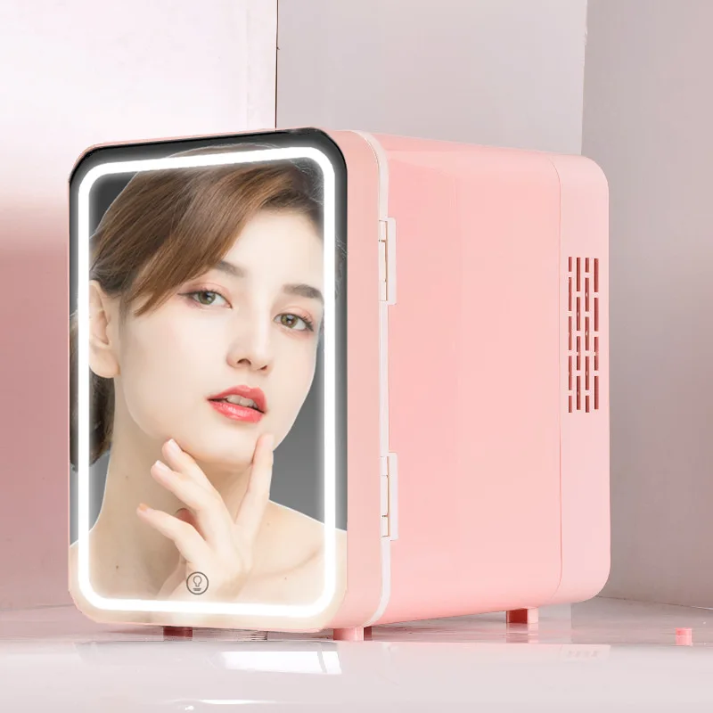 Novo Em 6L Pink Mini Portátil Pessoal Cosméticos Elétricos Beleza Geladeira Freezer Skincare Maquiagem cosméticos Com Espelho LED Light