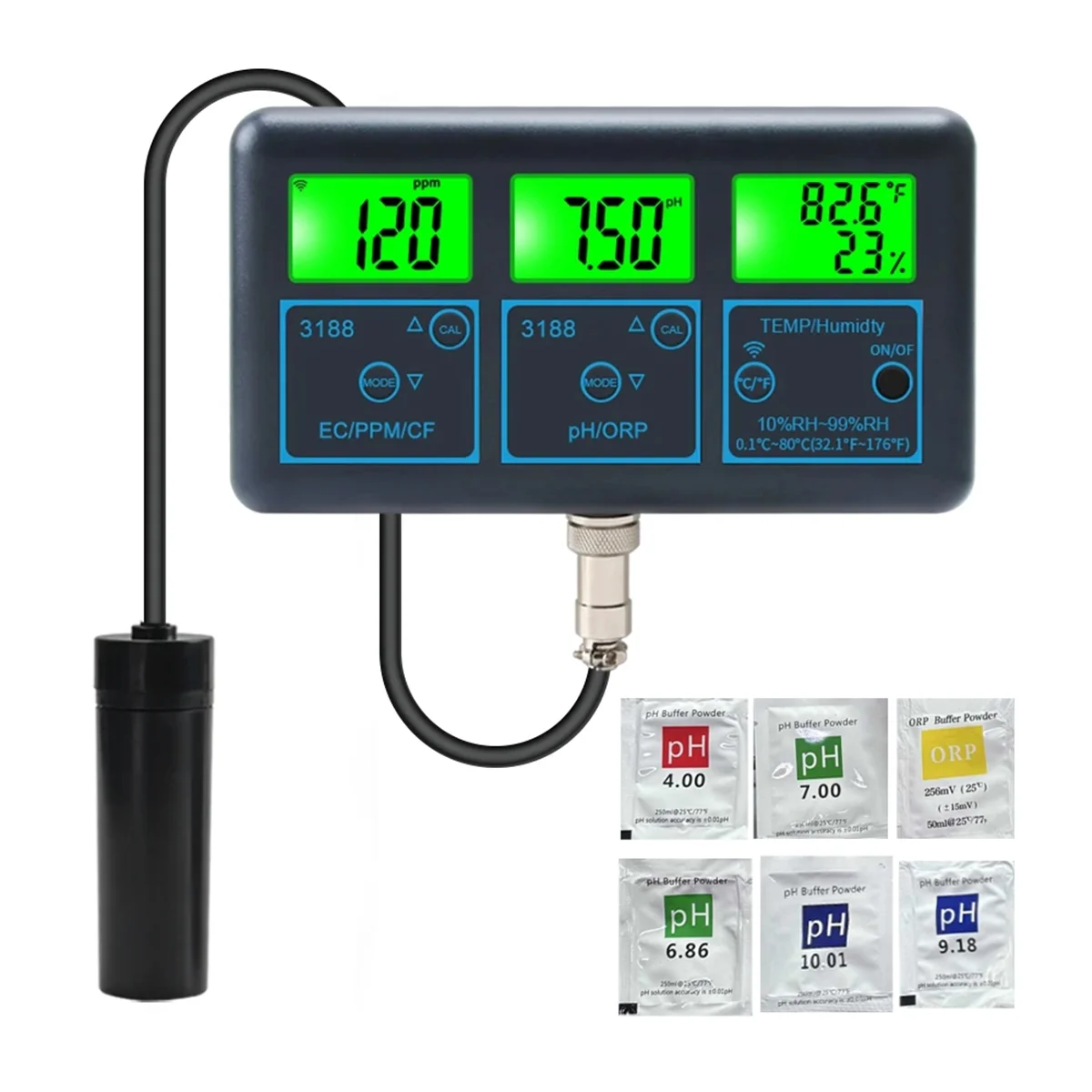 

AB52 WiFi Tuya Smart Monitor Fish Tank Aquarium SPA Pool Online Water Quality Meter PH ORP EC PPM Humidity Tester US Plug