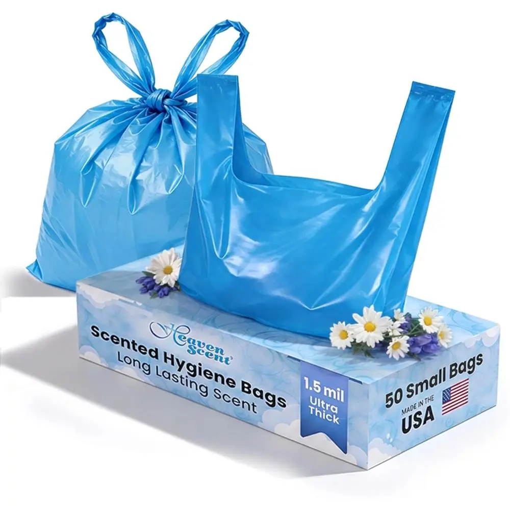 

Ultra-Thick Disposable Waste Bags, Mild Baby Powder Scent, Small Size, 50 Count, Made in USA