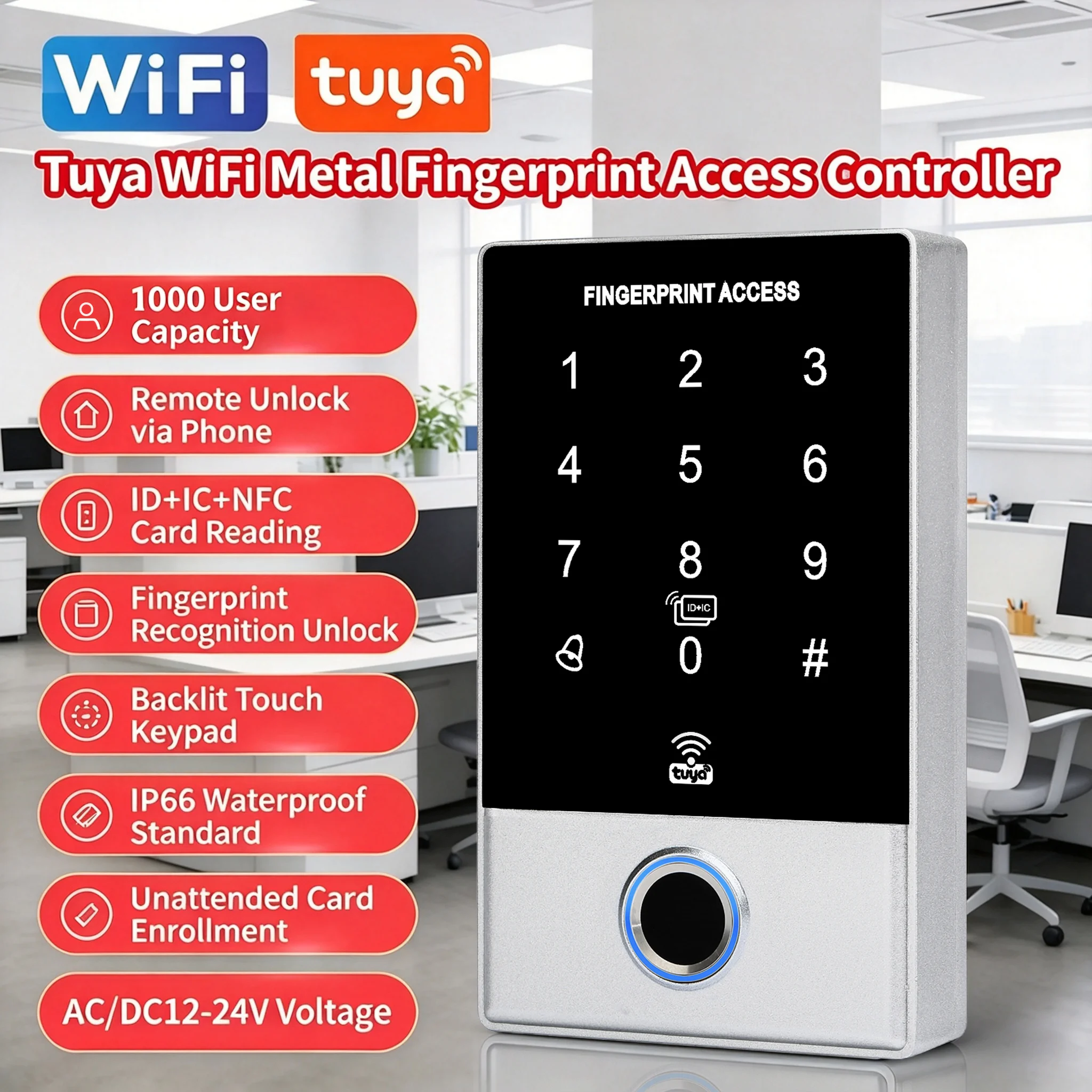 Tuya Wifi Metal Fingerprint Access Control |   Ip67 Waterproof Keypad Door Lock |   Fingerprint Password Ic Id Nfc