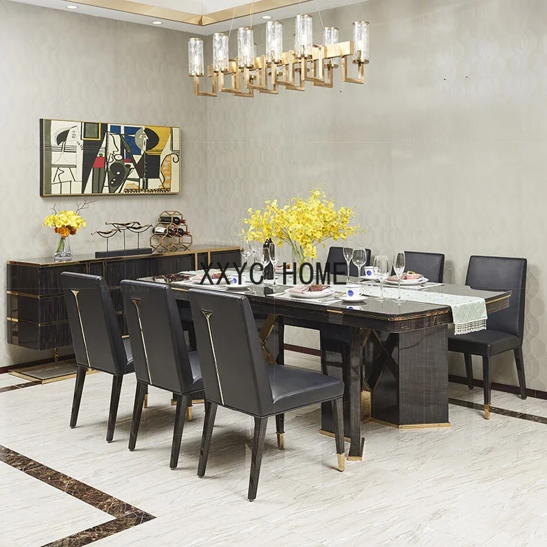 خزانة جانبية بلون الشمبانيا الذهبي والفولاذ المقاوم للصدأ والأبنوس وخزانة مطعم الضيوف وغرفة نموذجية تخصيص مجموعة كاملة من الأثاث