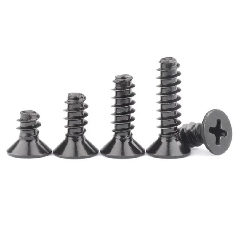 100/200pcs M2.3 M2.6 M3 M4 M5 Black 304 Stainless Steel KB Cross Countersunk Head Flat Tail Self Tapping Screw