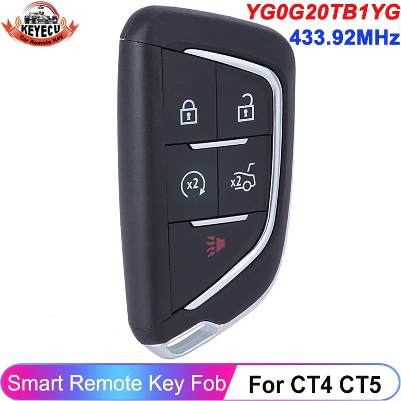 

KEYECU FCC ID: YG0G20TB1 For Cadillac CT4 CT5 2020 2021 2022 433MHz ASK ID49 HITAG PRO Chip Smart 5 Buttons Fob Car Key Remote