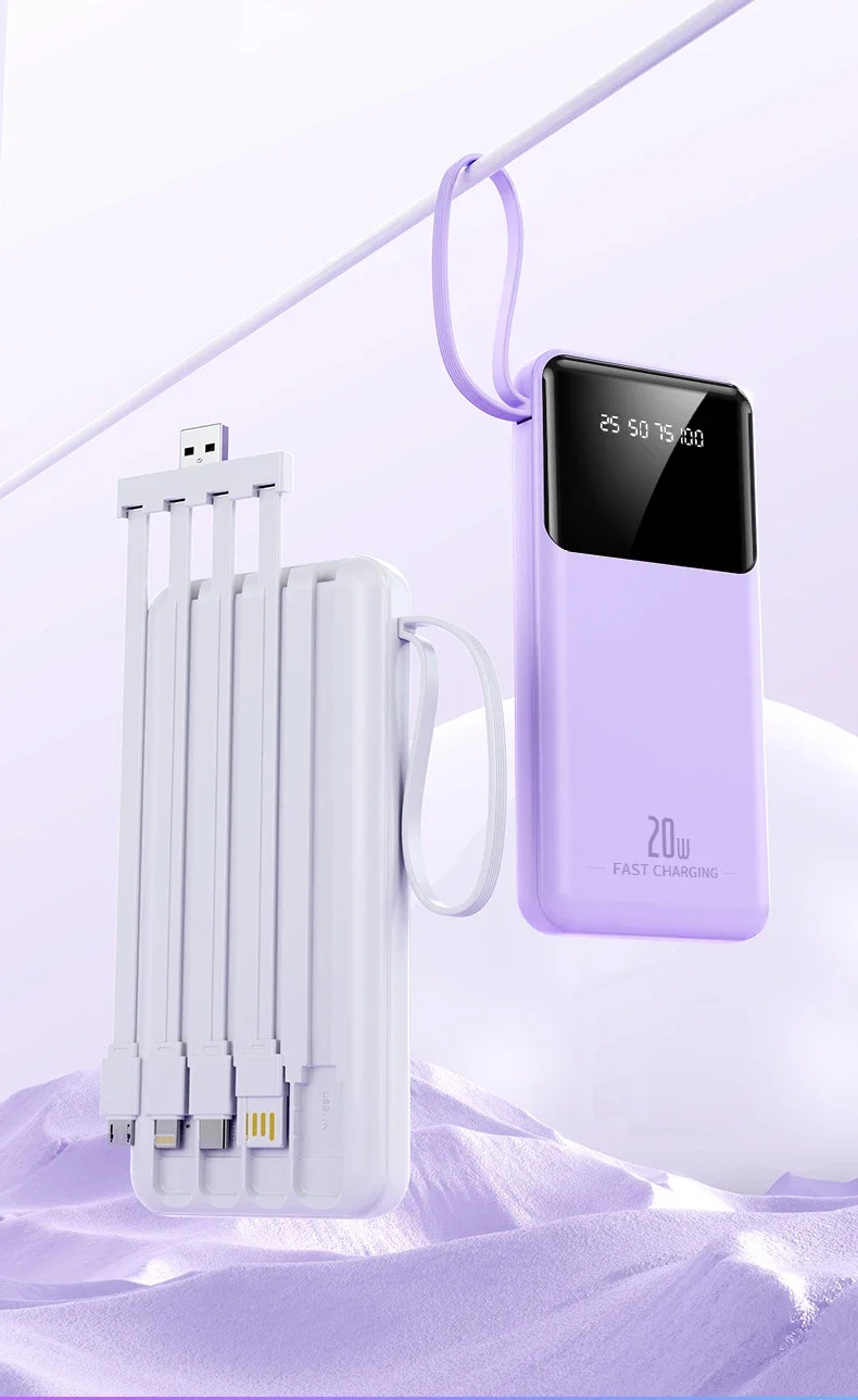 Comes with a large capacity power bank with built-in cables, 20000mAh fast charging mobile power bank, gift customization