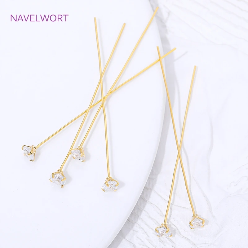 18K Gold Plated Inlaid Zircon Flat Head Pins For Jewelry Making,Pins For Jewelry,Pins For Earrings Supplies,DIY Beading Findings image 5