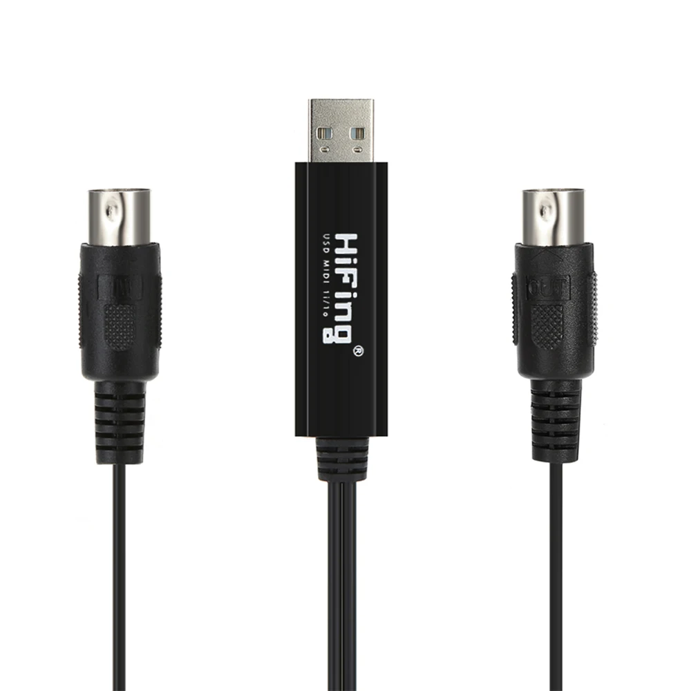 HiFing USB IN-OUT MI Cable One In One Out Interface 5 Pin Line Converter PC to Music Keyboard Adapter Cord