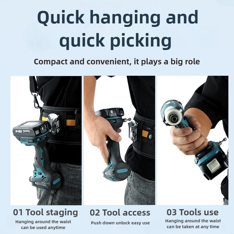 Aluminium Legierung Tragbare Doppel Lock Taille Schnalle Power Werkzeuge Professionelle Schnell Hängen Haken Holz Zimmerei Werkzeuge Zubehör – Detail 3