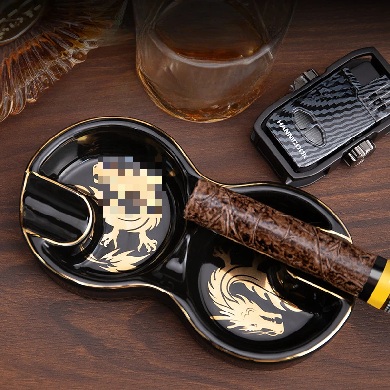 

Пепельница для сигар Creative Dragon Year 8, форма с двойным дымом, керамическая портативная ретро-пепельница