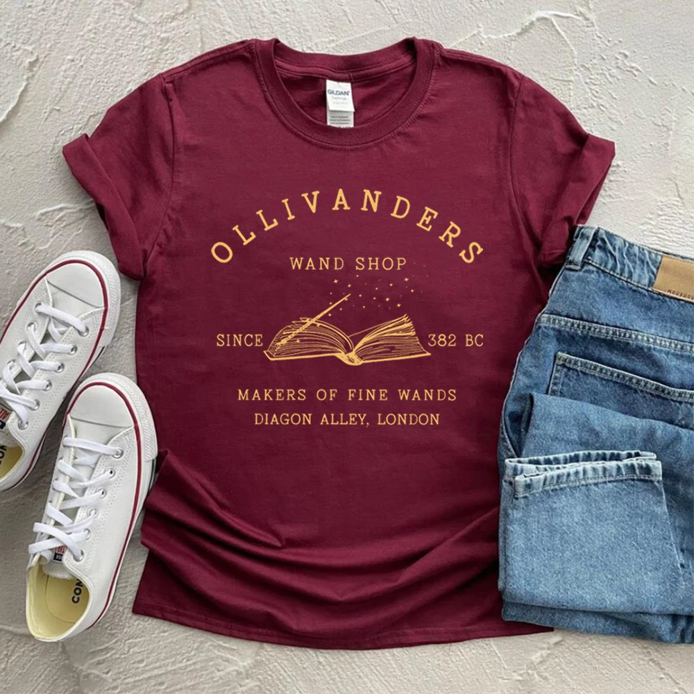 2025 Ollivanders Wand Shop camiseta mago tienda de libros camisa HP libro Nerd ropa estética camiseta mágica Unisex Top de manga corta
