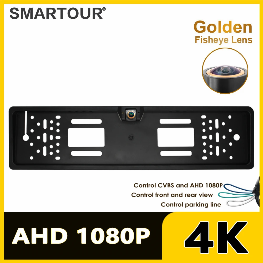 SMARTOUR 4K CVBS 180 Degree 1920x1080P AHD EU European Car Rear View Number License Plate Frame Camera Fisheye Night Vision