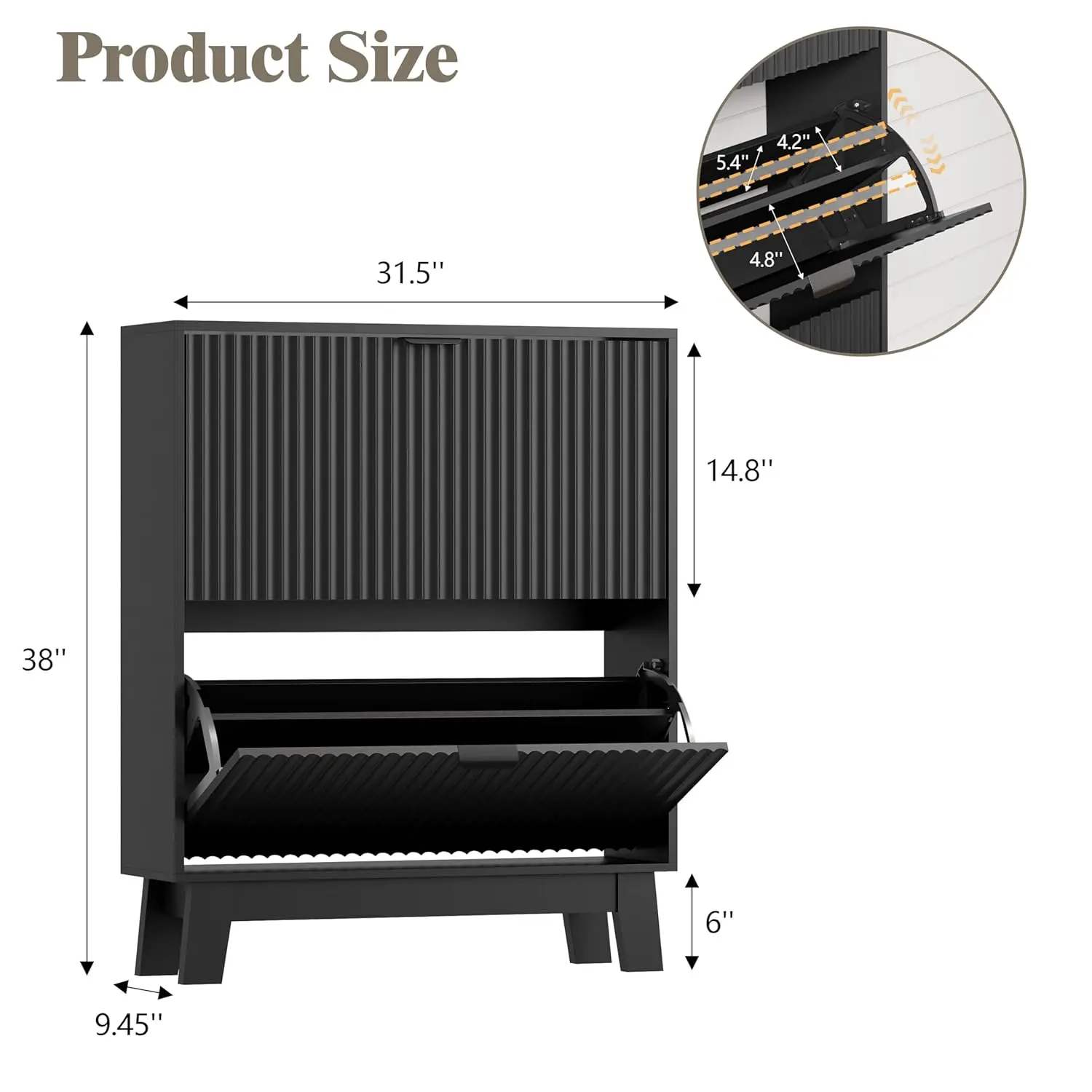 

Fluted Slim Shoe Cabinet with Wooden Legs 2-Drawer Entryway Home Storage Organizer, Customized
