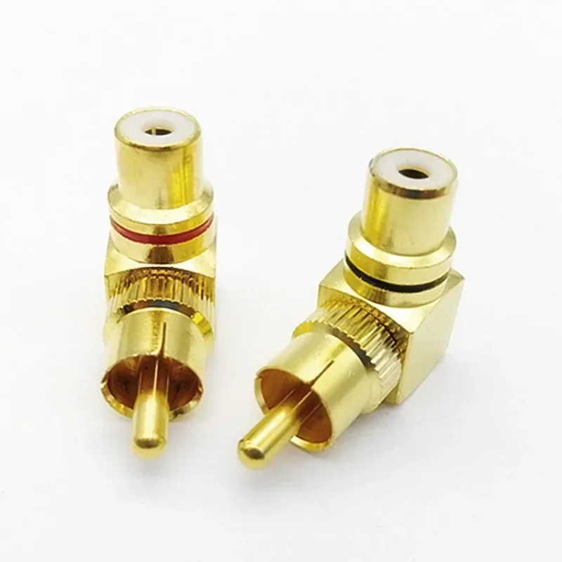 2Pcs Brass RCA Right Angle Male To Female Gold Plated Connector 90 Degree Adapters Connectors red black banana plug Jack