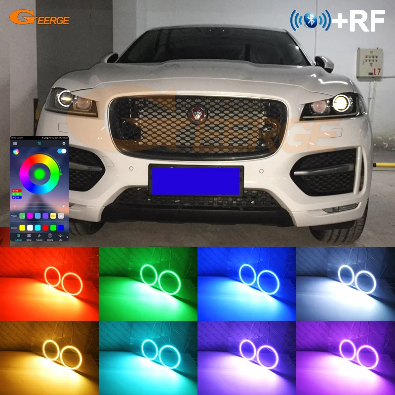 

For Jaguar F-PACE X761 2015 2016 2017 2018 Day Light Bluetooth App Multi Color Ultra Bright RGB LED Angel Eyes Kit Halo Rings
