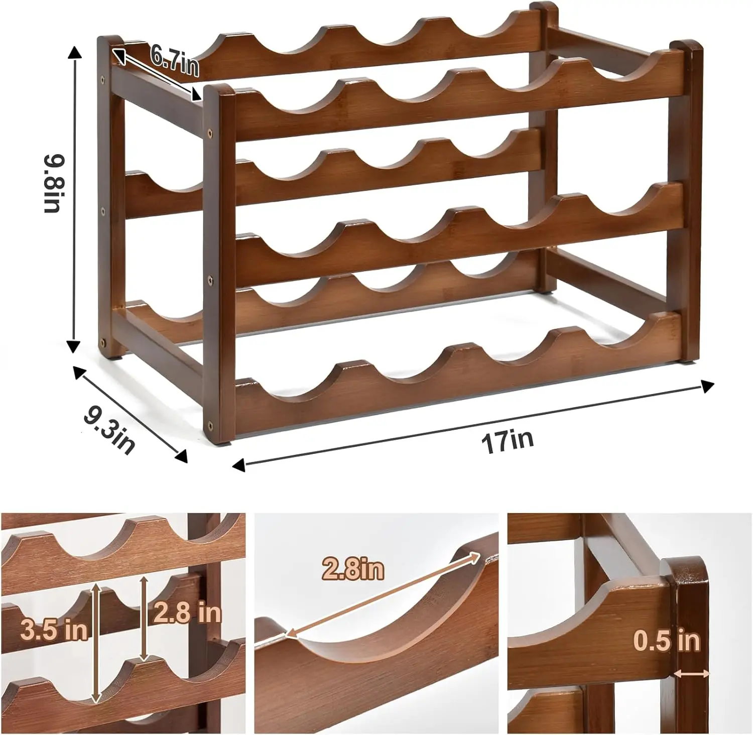 Wine Rack, 12 Bottles, 3-level Freestanding Wine Rack, Wine Rack Counter Stand, Cabinet, Storage Rack for Dining Room, Bar