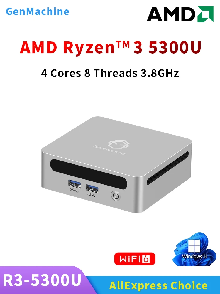 GenMachine New Mini PC AMD 4300U Processor Windows 11 Ryzen 2.7GHz Up to 3.7GHz DDR4 Wifi6 HDMI Pc Gamer Diy Gaming Computer
