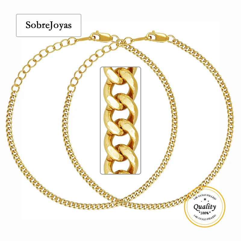 

14K Gold Filled 2.3mm Curb Chain Bracelet - Waterproof Dainty Non Tarnish Hypoallergenic Jewelry Accessory Bracelet