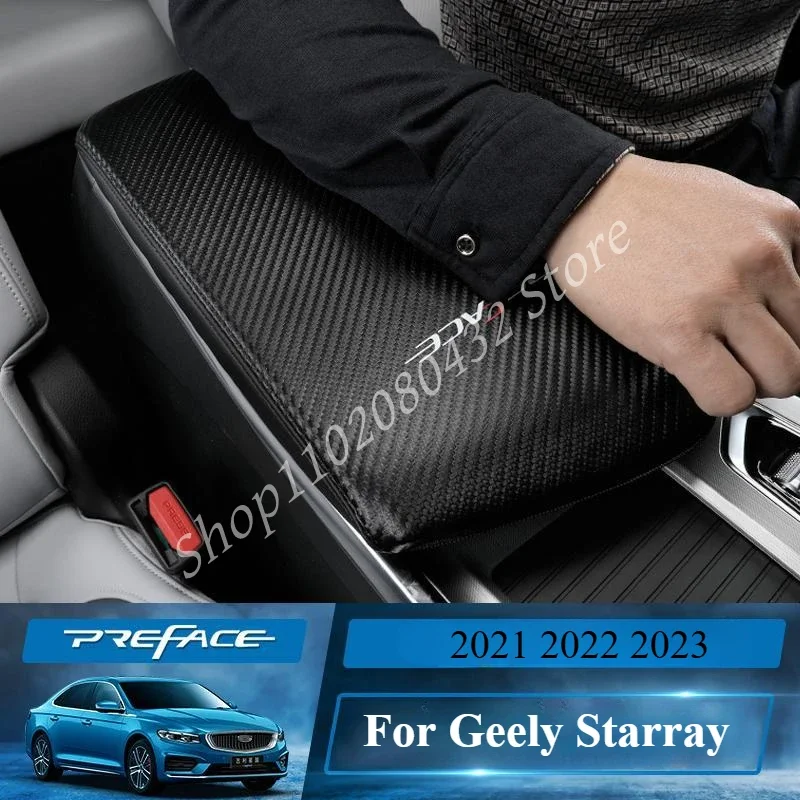 Leather For Geely Starray Preface 2021 2022 2023 Car Central Control Armrest Box Surface protective Cover Trim modification