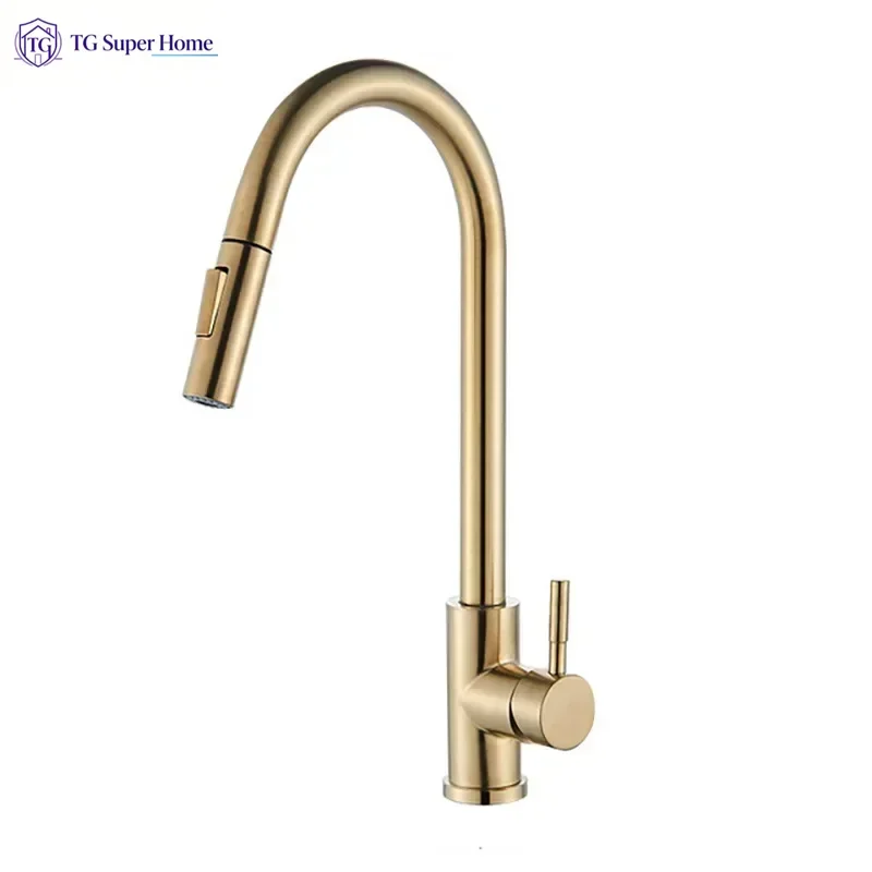 304 stainless steel kitchen pull-out Cold Hot faucet  Single Lever Mixer brushed gold black brushed model sink wash basin