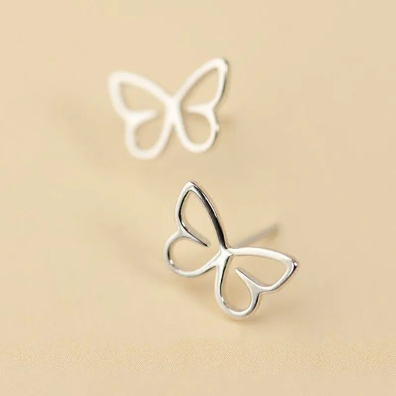 925 Sterling Silver Fashion Jewelry Personality Wild Small Fresh Elegant Simple Hollow Butterfly Female Stud Earrings   E176