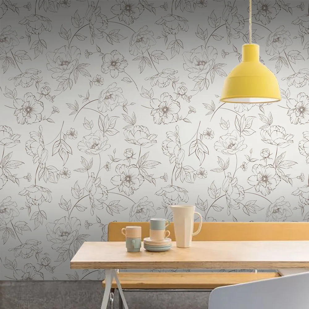ورق حائط بنقشة زهور عتيقة ، رسم بالتقشير والعصا ، ورق حائط بزهرة الفاوانيا ، ديكور حائط قابل للإزالة ، ورق اتصال ، غرفة نوم وحمام