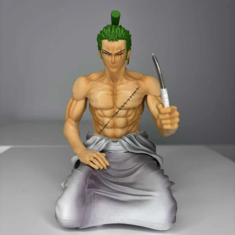 

New 13cm One Piece Kneeling Bathrobe Zoro Ittoryu Anime Statue Hand Model Wholesale Desktop Ornaments For gifts