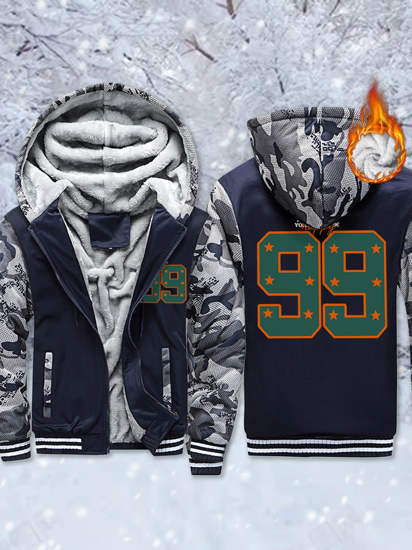 

Allow Happy Number 99 Creative Pattern Fleece Thicken Jackets Male Basics Warm Veste Winter Zip-Up Hoodie Comfy Soft Streetwear