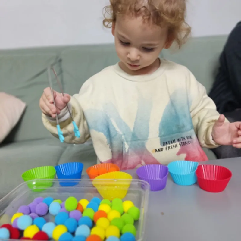 Rainbow Counting Pompoms Children\'s Toys Sorting Cup Montessori Sensory Toys Preschool Learning Activities Math Toys