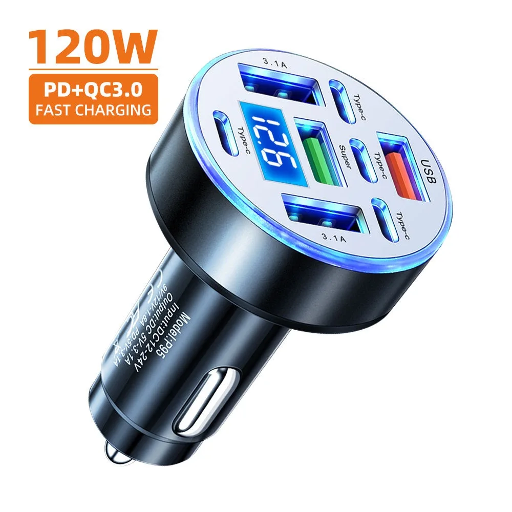 UYUXIO 8 in 1 USB C Car Charger Adapter with Voltage Display QC 4.0 PPS Multi Port Super Fast Charge with Volt Meter for iPhone