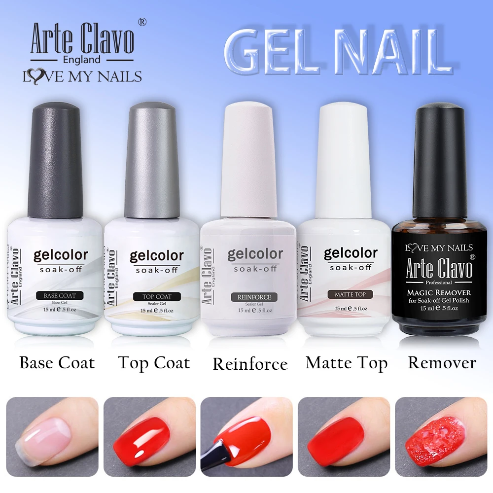 Arte Clavo, capa superior templada de 15ml, capa Base UV, barnices de Gel, esmalte de uñas en Gel, capa superior mate, removedor mágico de Gel reforzado